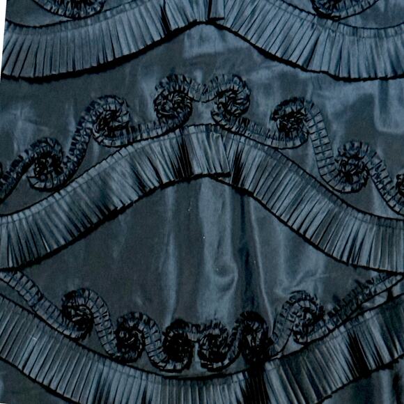 VTG Rickie Freeman Teri Jon Skirt Womens Black Silk Taffeta Rose Ruffle A Line 6 - Picture 4 of 6